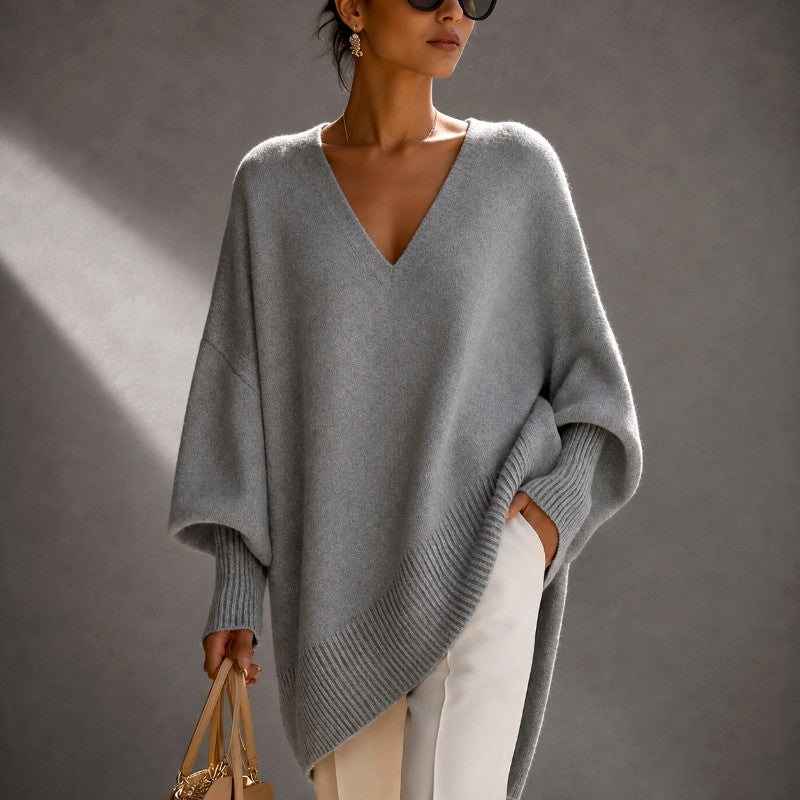 Jewel - Women's V-Neck Batwing Loose Sweater 4
