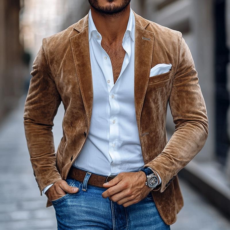 Karlo - Men's Suede Blazer with Notched Lapels