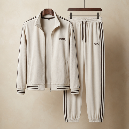 Kyree - Men's Ribbed Corduroy Tracksuit with Striped Trim