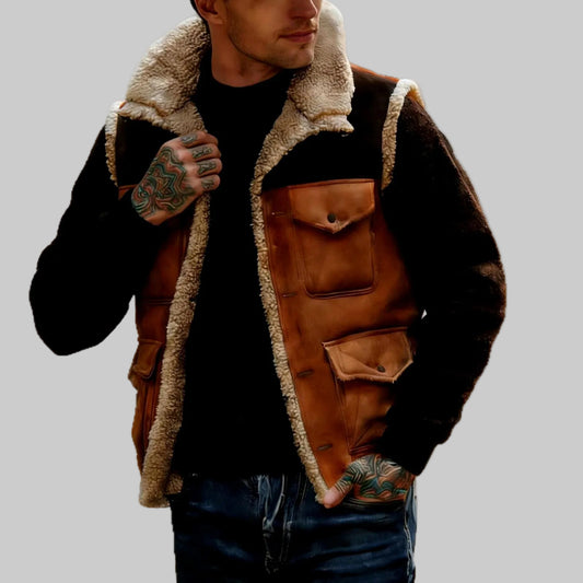 Larry - Men's Vintage Suede Shearling-Lined Utility Vest 7
