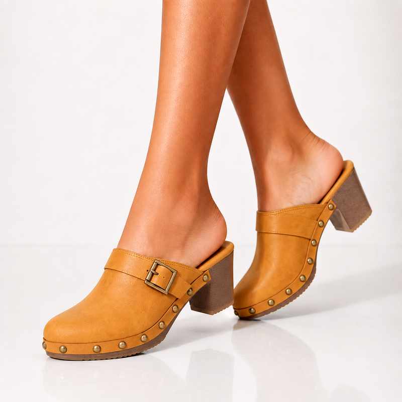 Liora - Women's Studded Leather Clogs with Block Heel