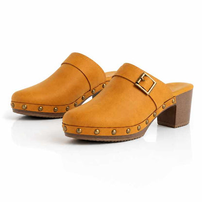 Liora - Women's Studded Leather Clogs with Block Heel