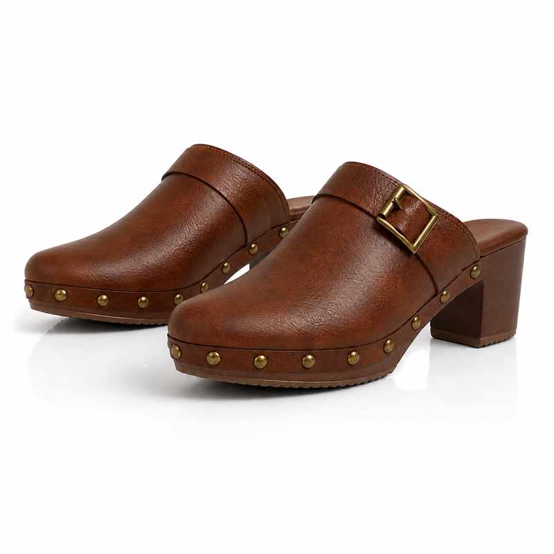 Liora - Women's Studded Leather Clogs with Block Heel