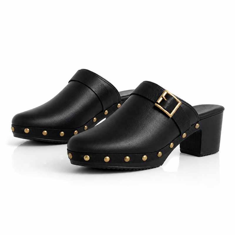 Liora - Women's Studded Leather Clogs with Block Heel
