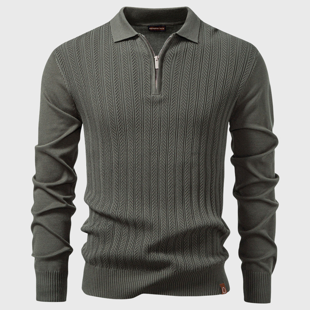 Lucio - Men's Textured Cable-Knit Half-Zip Polo