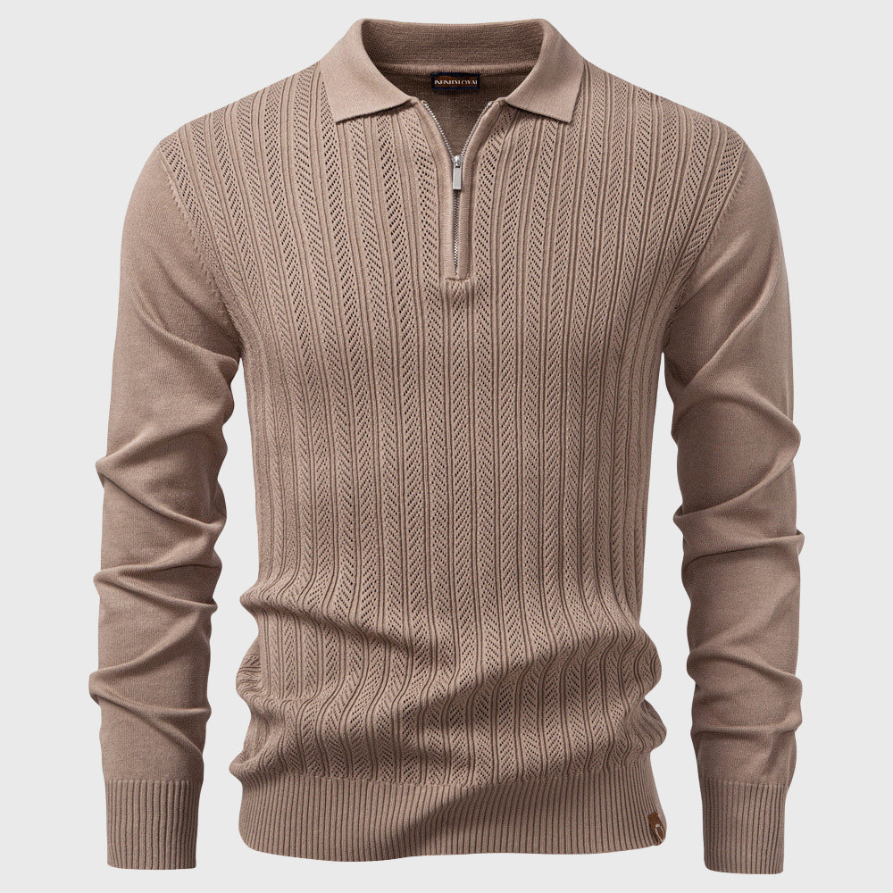 Lucio - Men's Textured Cable-Knit Half-Zip Polo