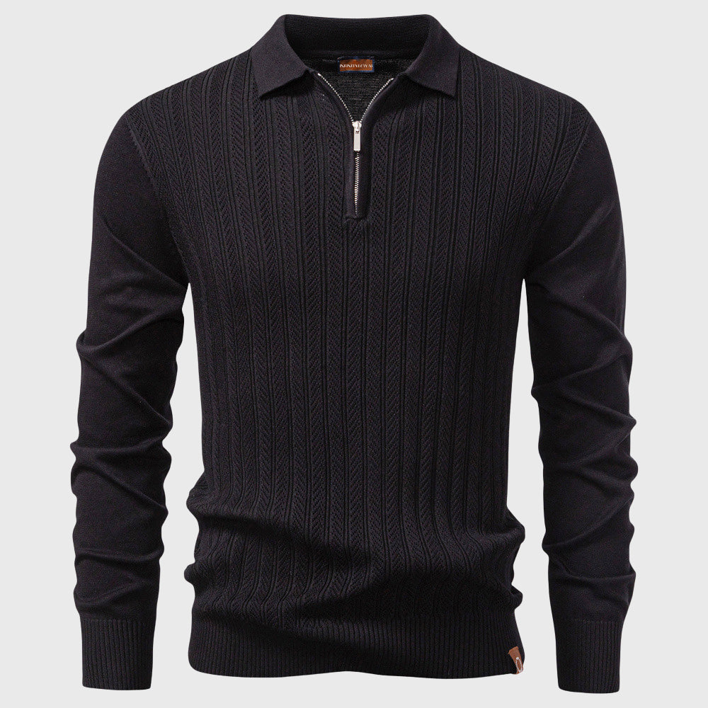 Lucio - Men's Textured Cable-Knit Half-Zip Polo