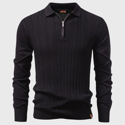 Lucio - Men's Textured Cable-Knit Half-Zip Polo