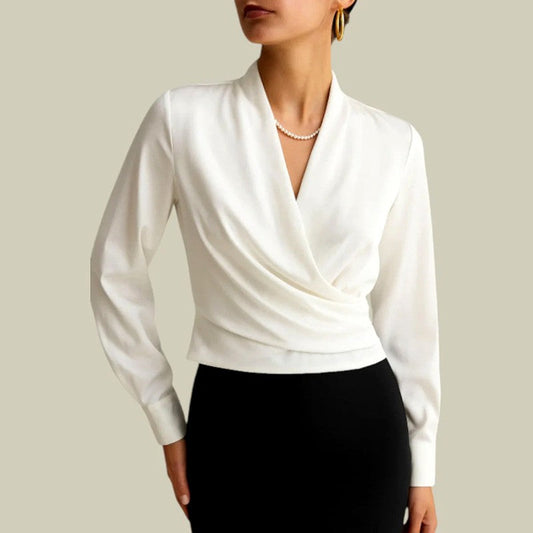 Sabrina - Women's Satin Wrap-Front Blouse with Long Sleeves