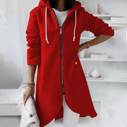 Sofia - Women's Zip-Front Hooded Sweatshirt with Curved Hem