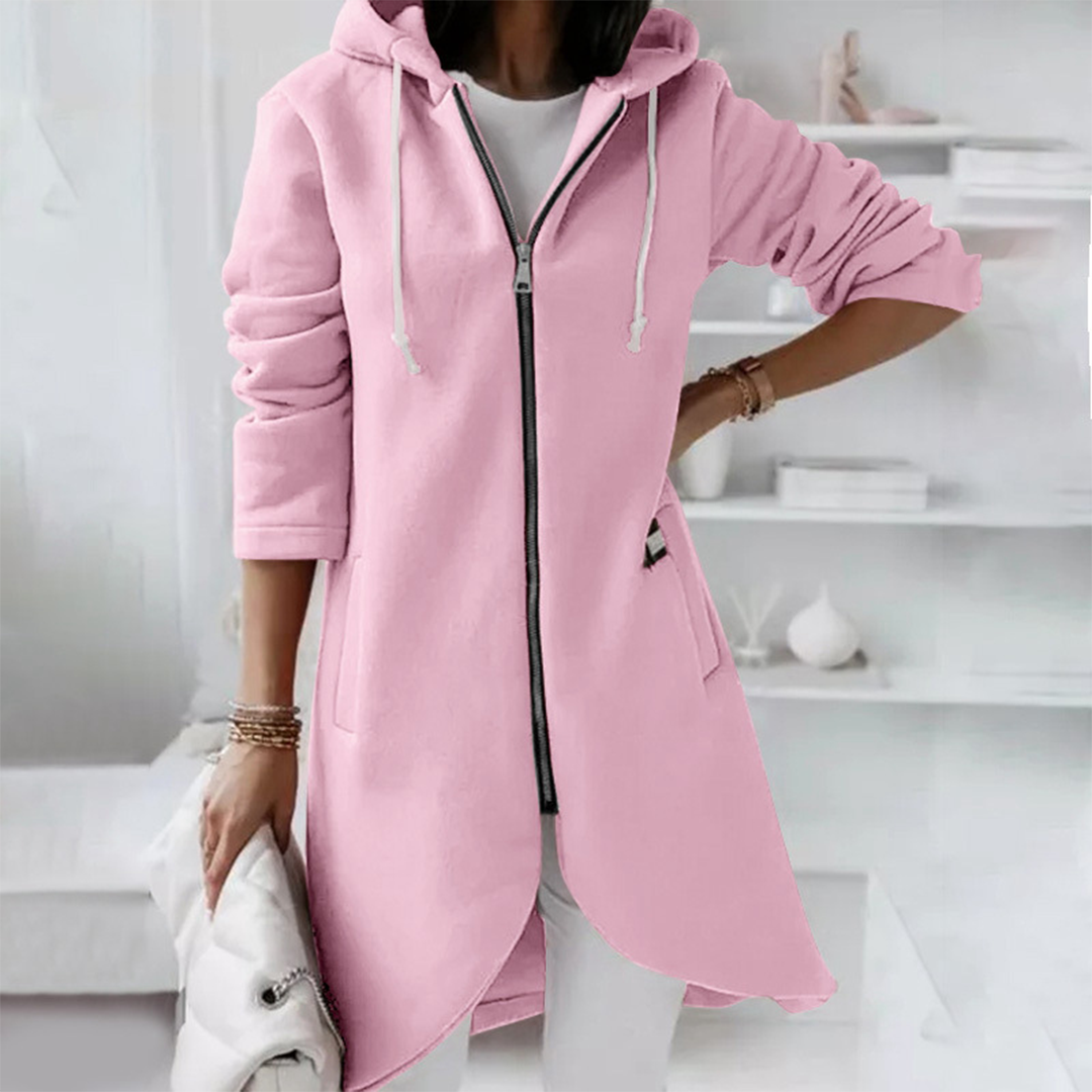 Sofia - Women's Zip-Front Hooded Sweatshirt with Curved Hem