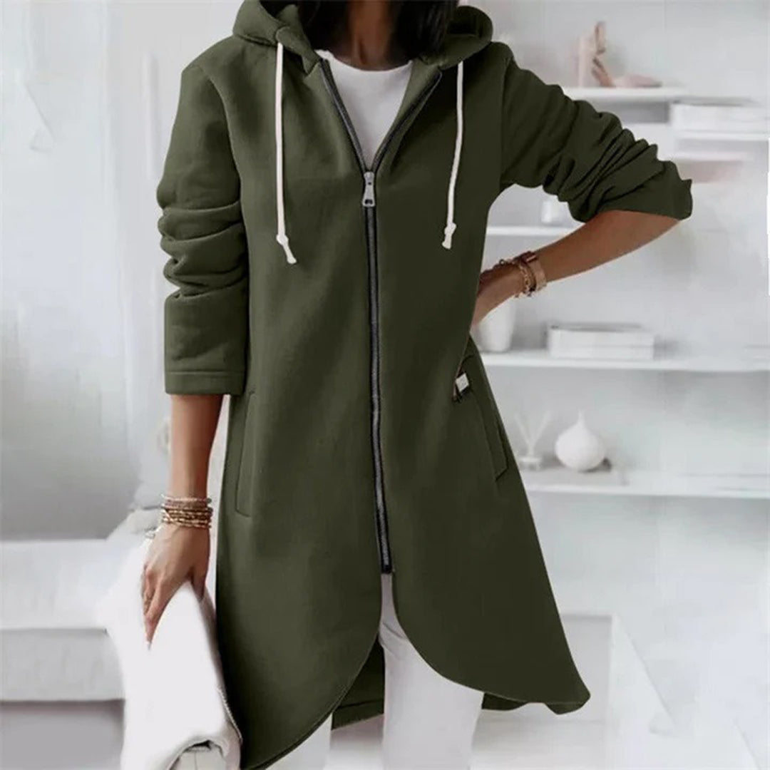 Sofia - Women's Zip-Front Hooded Sweatshirt with Curved Hem