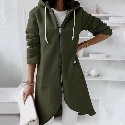 Sofia - Women's Zip-Front Hooded Sweatshirt with Curved Hem