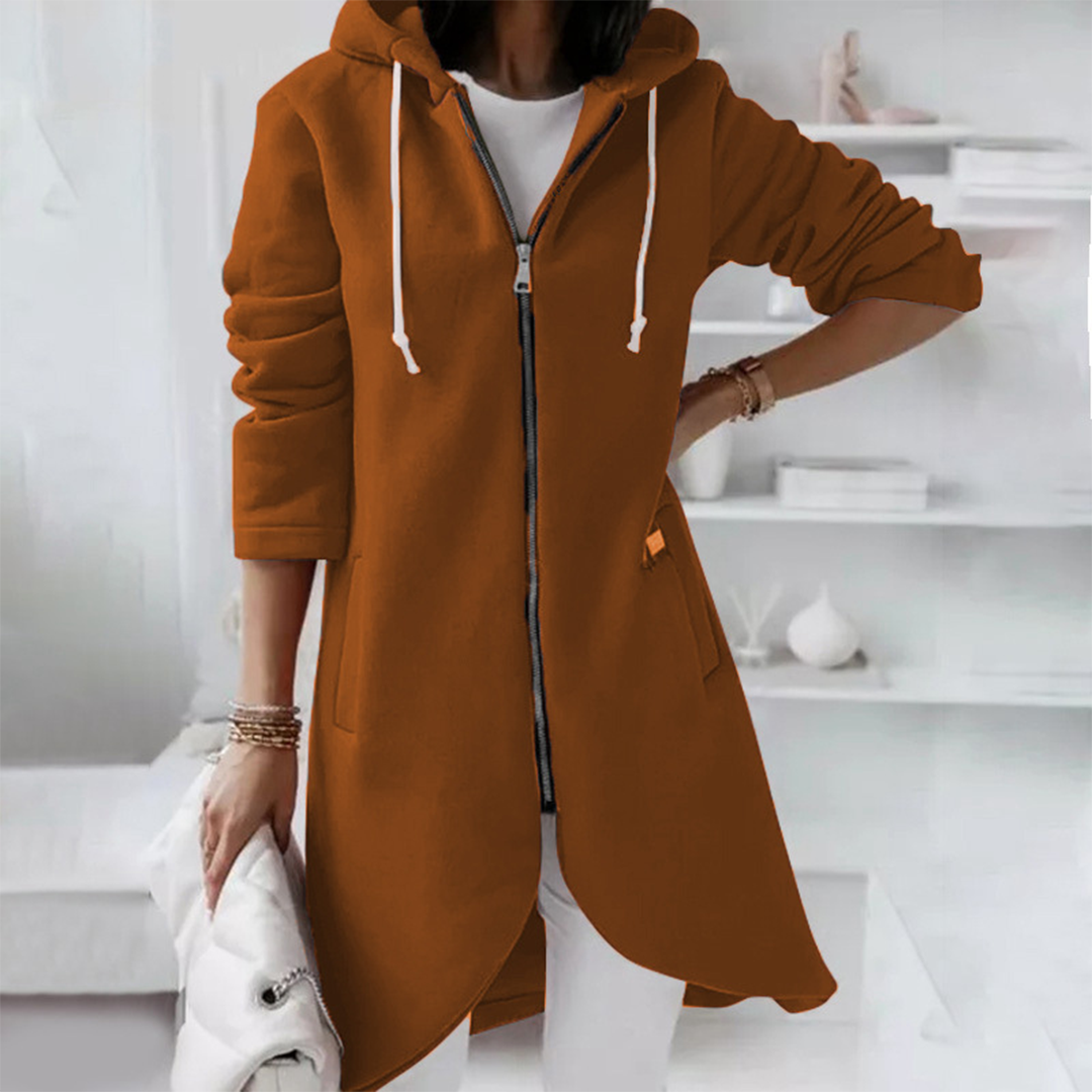 Sofia - Women's Zip-Front Hooded Sweatshirt with Curved Hem