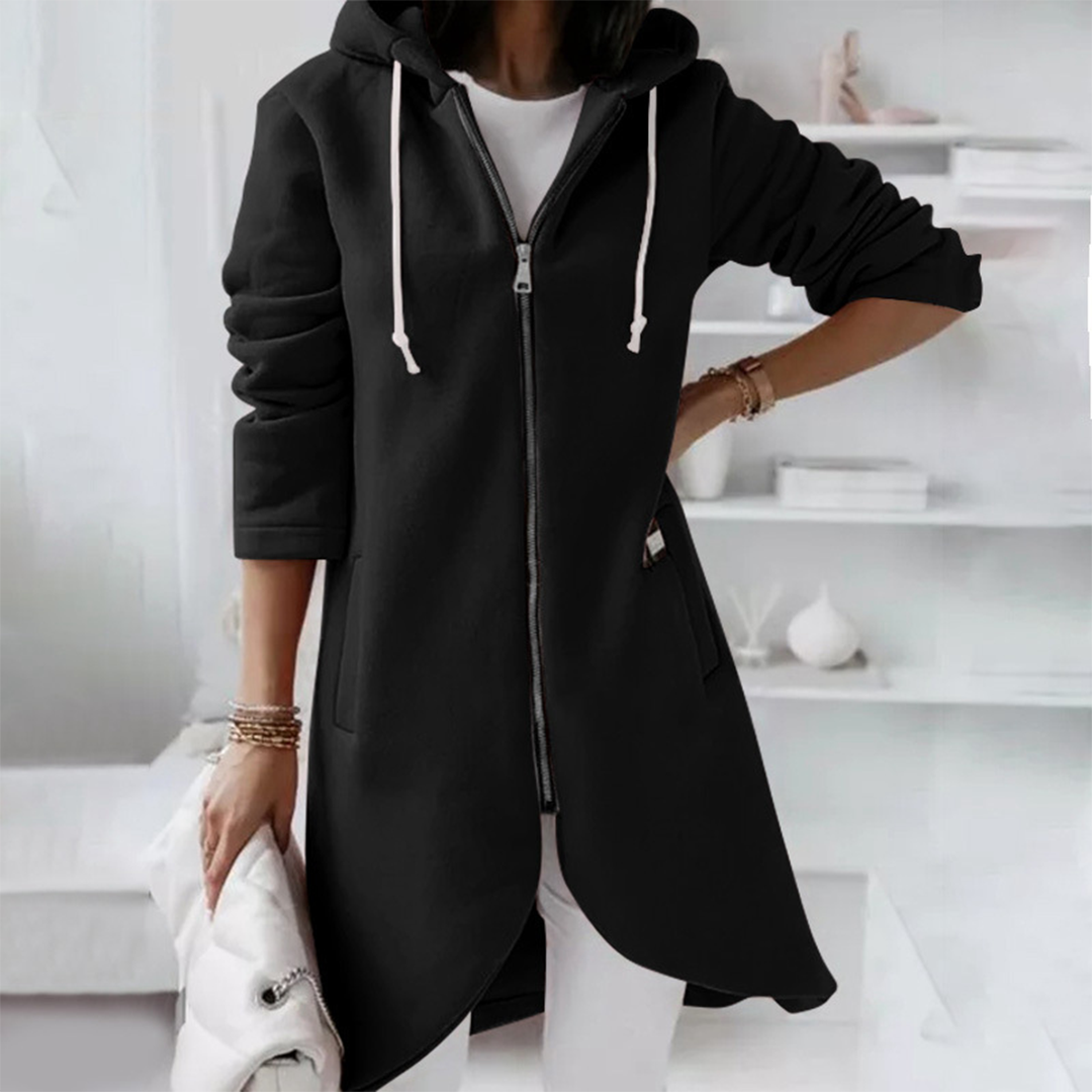 Sofia - Women's Zip-Front Hooded Sweatshirt with Curved Hem