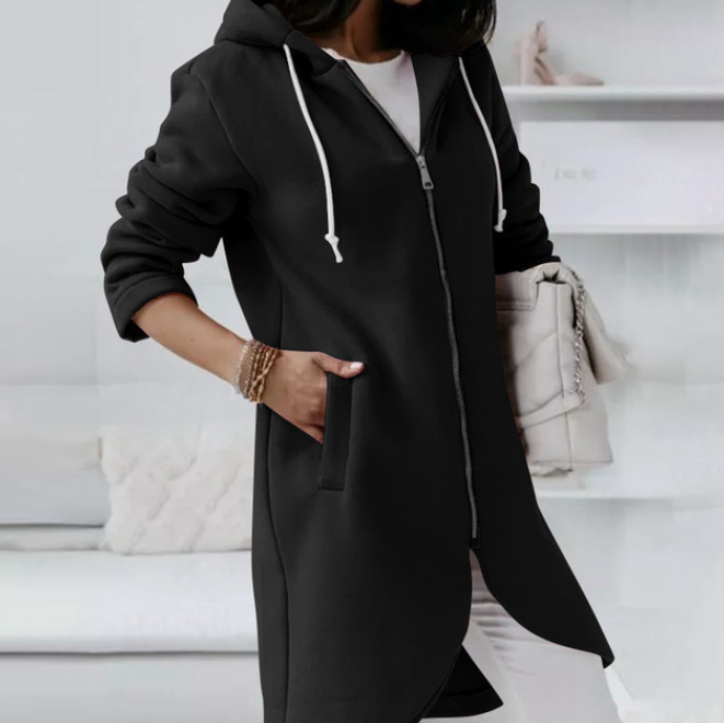 Sofia - Women's Zip-Front Hooded Sweatshirt with Curved Hem