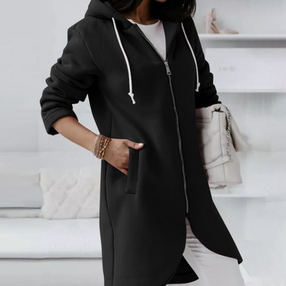 Sofia - Women's Zip-Front Hooded Sweatshirt with Curved Hem