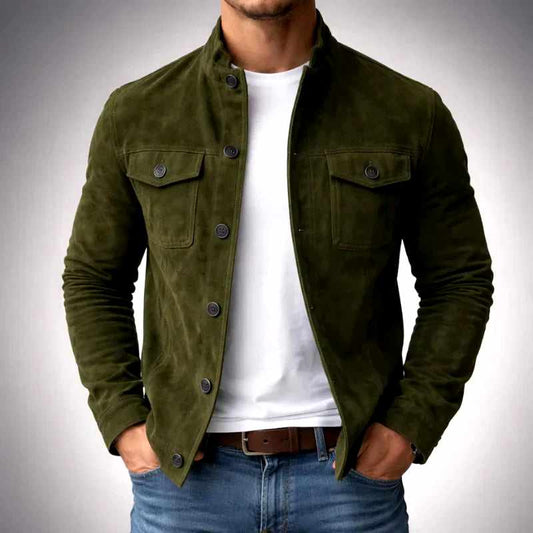 Tomas - Men's Suede Button-Front Shirt Jacket