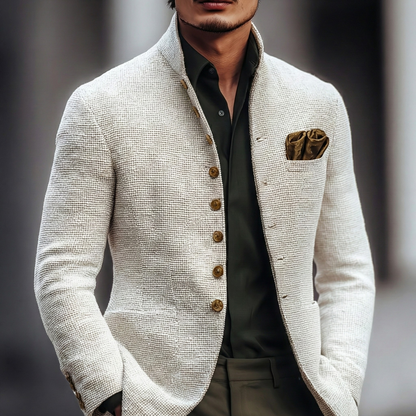 Zander - Men's Waffle-Knit Cardigan with Contrast Chest Pocket
