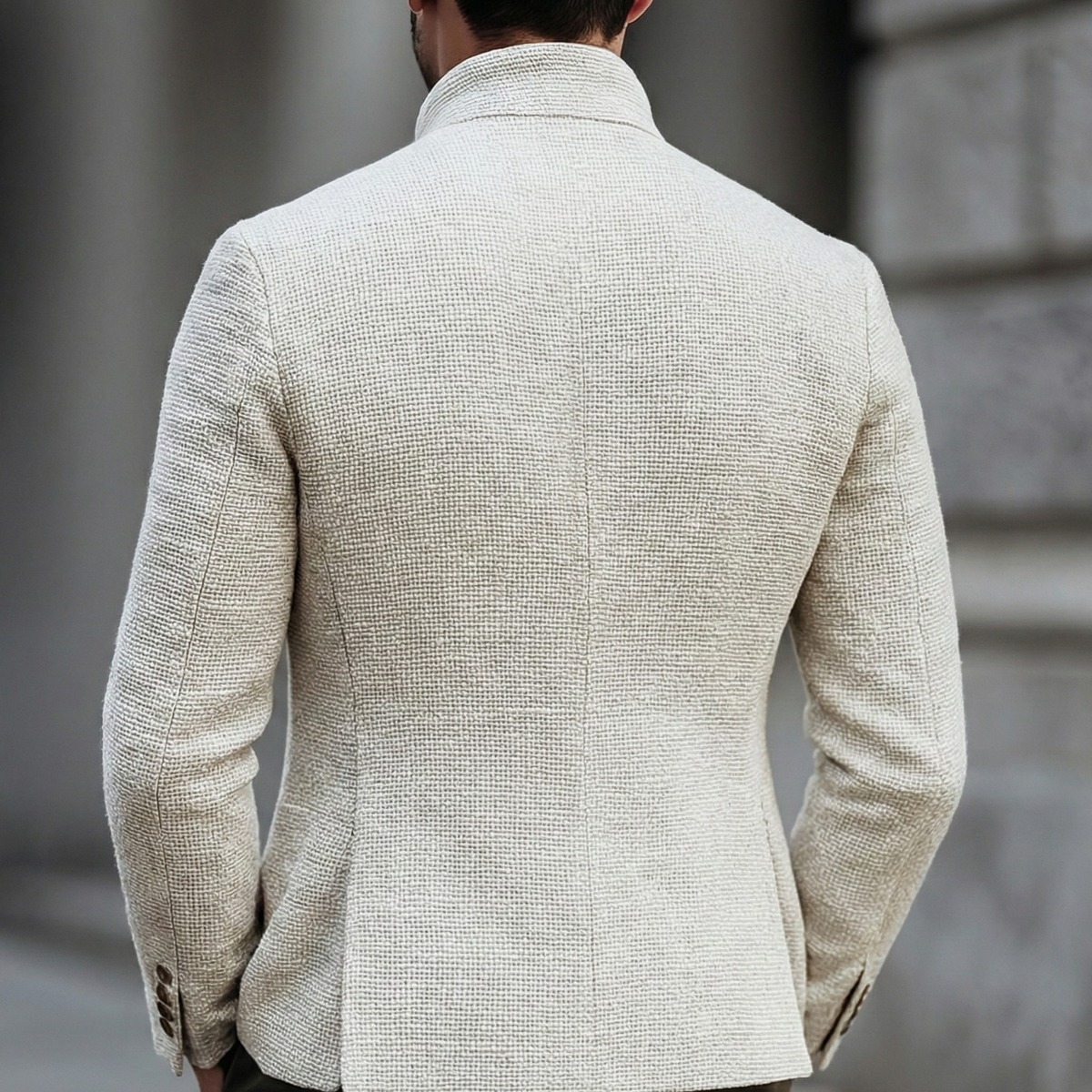 Zander - Men's Waffle-Knit Cardigan with Contrast Chest Pocket