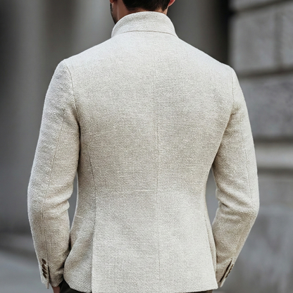Zander - Men's Waffle-Knit Cardigan with Contrast Chest Pocket