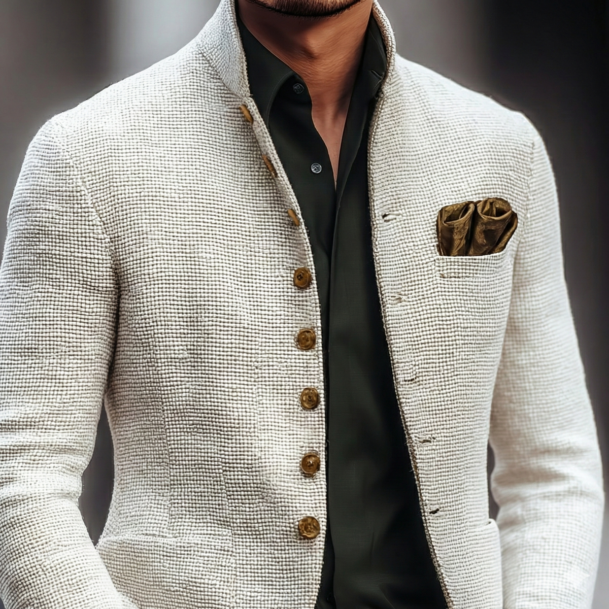 Zander - Men's Waffle-Knit Cardigan with Contrast Chest Pocket